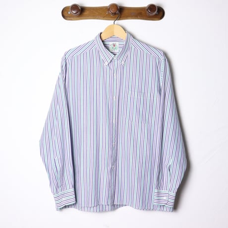 Cotton Green Striped Button Down Shirt 1990s
