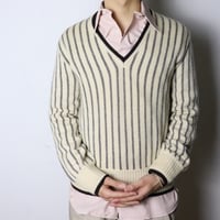 European Stripe V-Neck Knit Sweater 1970s–1980s