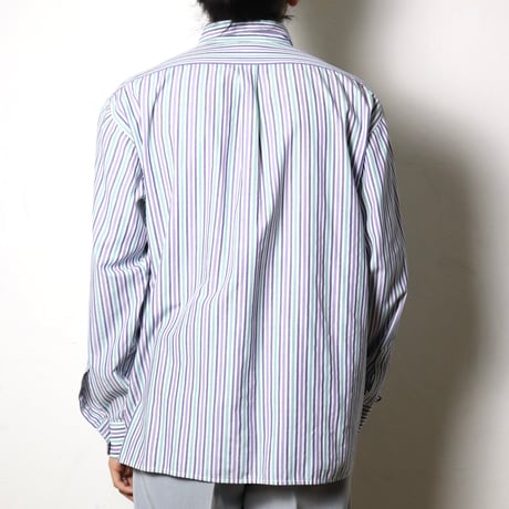 Cotton Green Striped Button Down Shirt 1990s