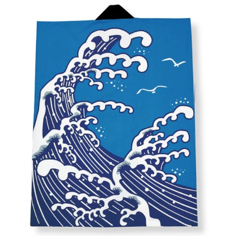 大人用顔料プリント和太鼓袖無し法被【青地に白波とカモメ】6512