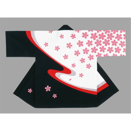 大人用顔料染祭り法被【白と黒に流水桜】6670