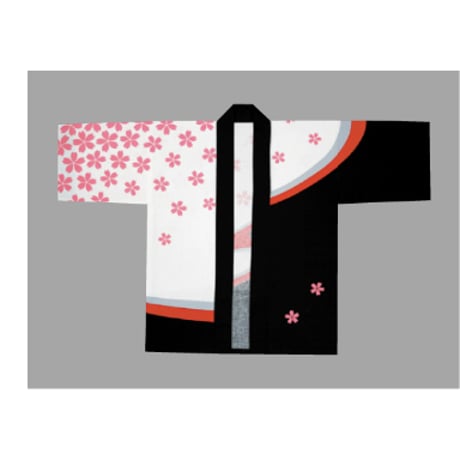大人用顔料染祭り法被【白と黒に流水桜】6670