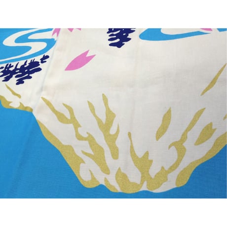 大人用顔料染祭り法被【青と水色に富士山と桜】6356