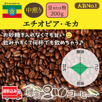 エチオピア・モカ中煎り200g（豆または粉）