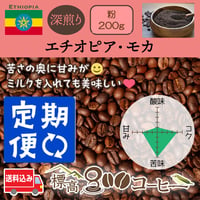 月に１回お届け　エチオピア・モカ深煎り200g（粉）