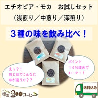 エチオピア・モカ３種お試しセット　豆・粉・ドリップパックからお選びください。