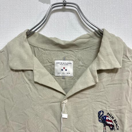 DENIM&FLOWER ベージュ ポロシャツ フラミンゴ リゾート Lサイズ