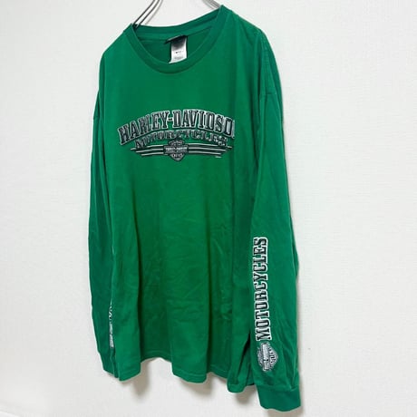 2XL ハーレーダビッドソン 長袖Tシャツ ロンT グリーン コットン