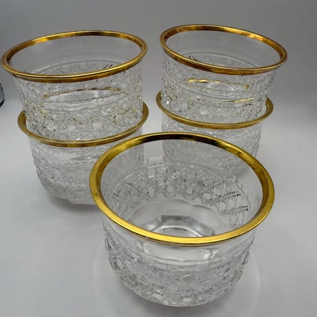 カットクリスタル 金彩リム ボウル 5個セット（直径9cm／高さ7cm）