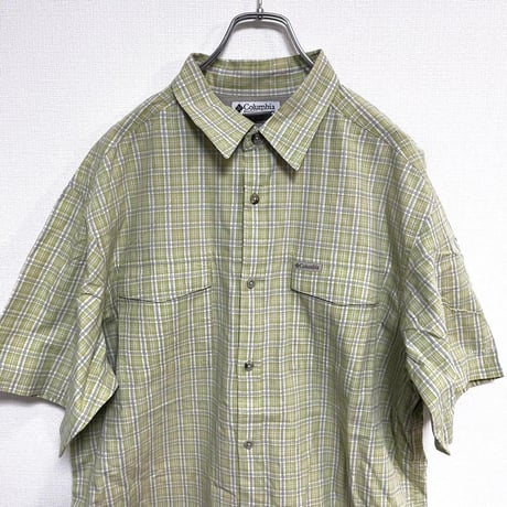 コロンビア　columbia チェックシャツ　ライトグリーン　XL 古着