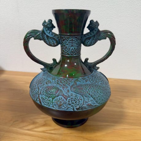 伝統工芸品 漆器 花瓶孔雀模様 壺 花瓶 置物 アンティーク