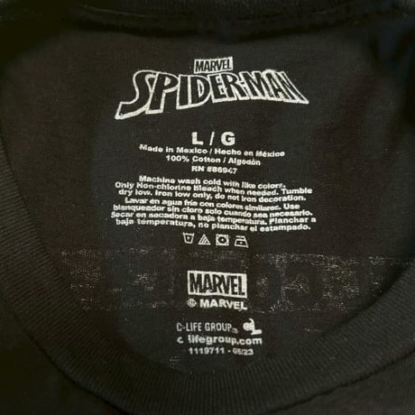 【バックプリント】MARVEL スパイダーマン Tシャツ コミック柄 黒
