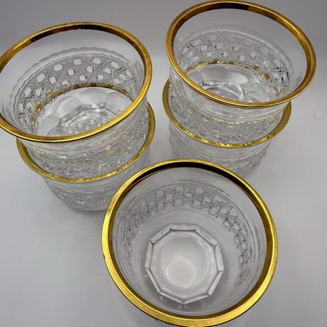 カットクリスタル 金彩リム ボウル 5個セット（直径9cm／高さ7cm）