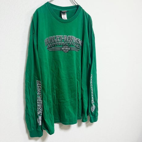 2XL ハーレーダビッドソン 長袖Tシャツ ロンT グリーン コットン