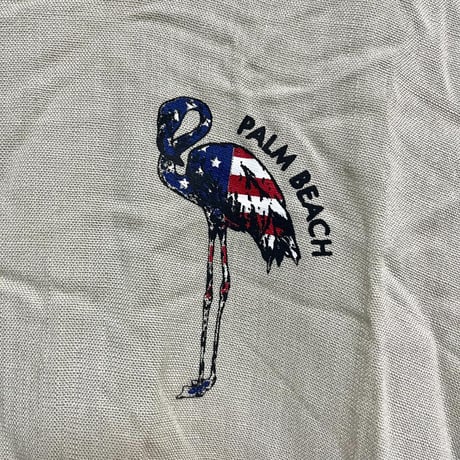 DENIM&FLOWER ベージュ ポロシャツ フラミンゴ リゾート Lサイズ