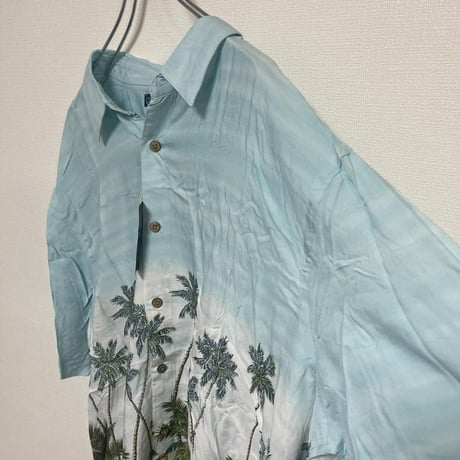 CAMPIA XXL アロハシャツ 水色 パームツリー柄