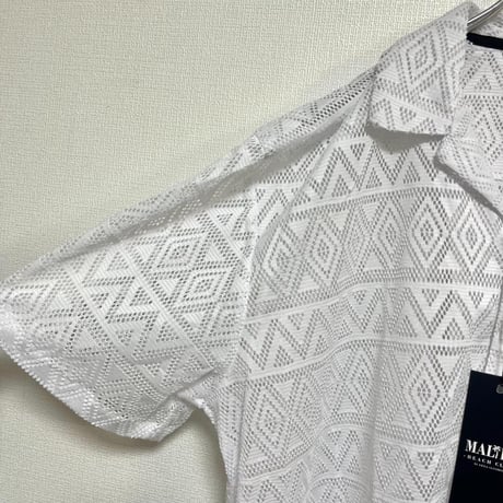 タグ付き MALIBU BEACH CLUB 半袖シアーシャツ L ホワイト白