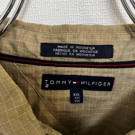 トミーヒルフィガー　チェックシャツ　ベージュ　古着　XXL