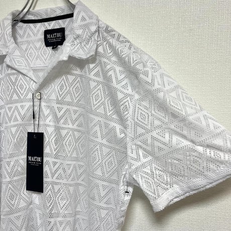 タグ付き MALIBU BEACH CLUB 半袖シアーシャツ L ホワイト白