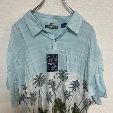 CAMPIA XXL アロハシャツ 水色 パームツリー柄