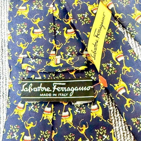 Salvatore Ferragamo ネクタイ ネイビー アニマル キャメル