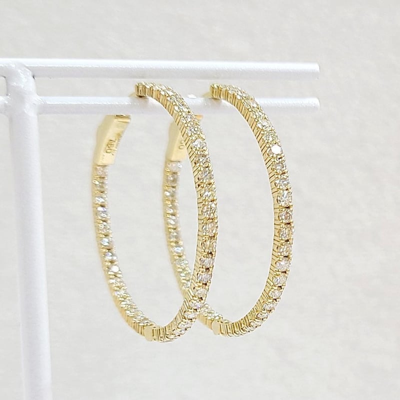大人気！30mm！計1.5ct ダイヤモンド K18 YG フープ ピアス 鑑別 re2503