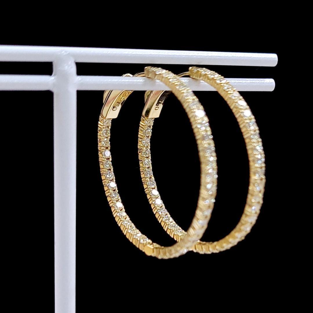 大人気！30mm！計1.5ct ダイヤモンド K18 YG フープ ピアス 鑑別 re2503