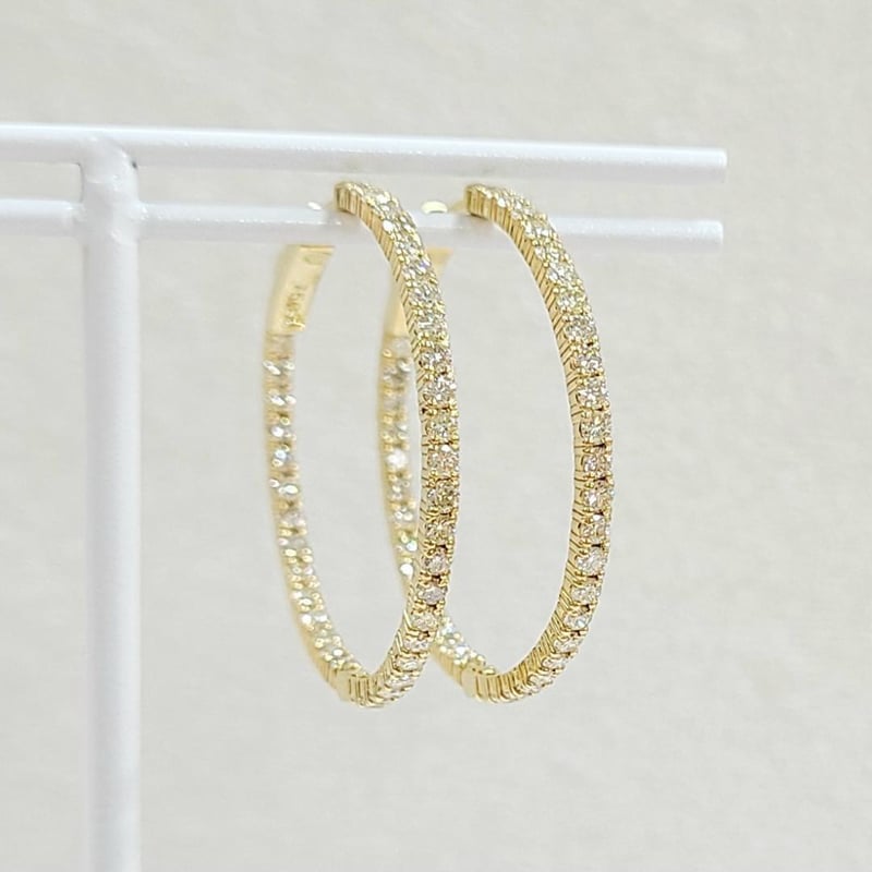 大人気！30mm！計1.5ct ダイヤモンド K18 YG フープ ピアス 鑑別 re2503