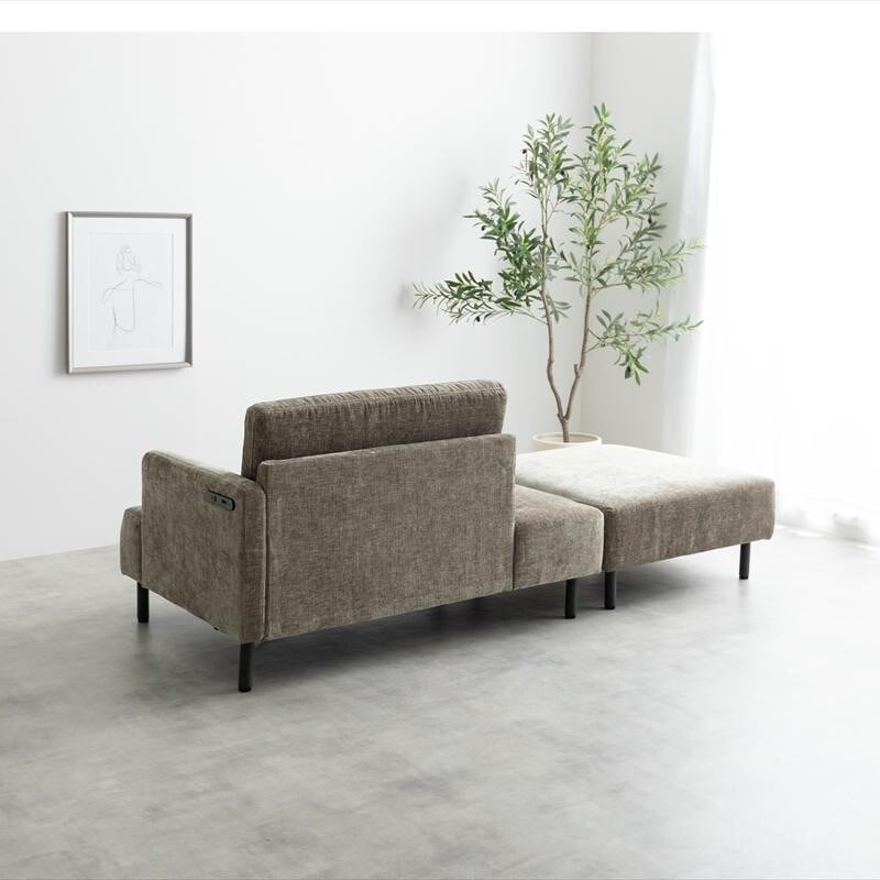 幅178cm】Cody コンセント・オットマン付き2人掛けカウチソファ【送料