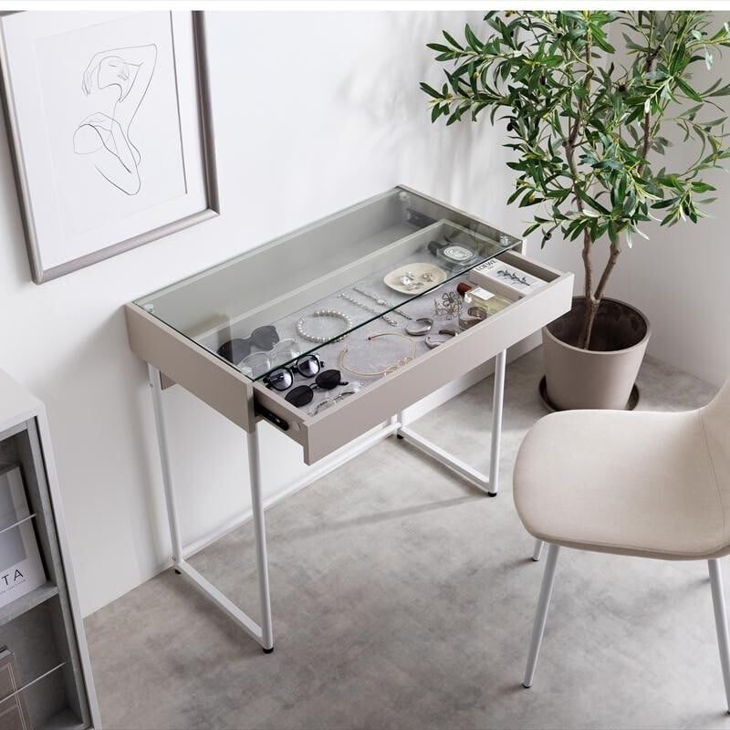 単品】幅80cm 引き出し付きガラス天板デスク【送料無料】 | NOIR BLANC