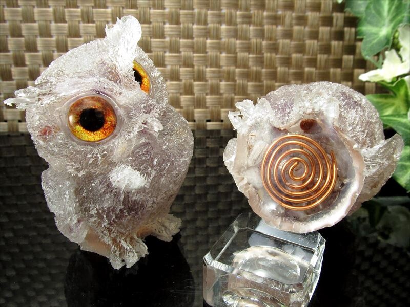 イベ価格特大★縁結び★目標達成幸せのフクロウオルゴナイト スーパーセブンサザレ入り フクロウ型 オルゴナイト 重さ約90g-100g 1