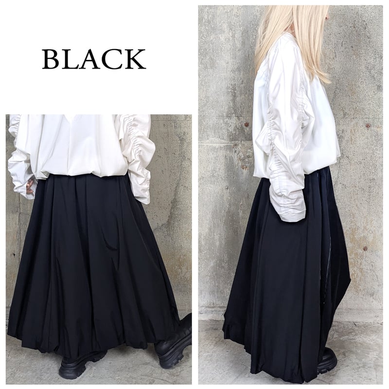 モード タック袋デザインナイロンバルーンスカート SK | NOIR BLANC