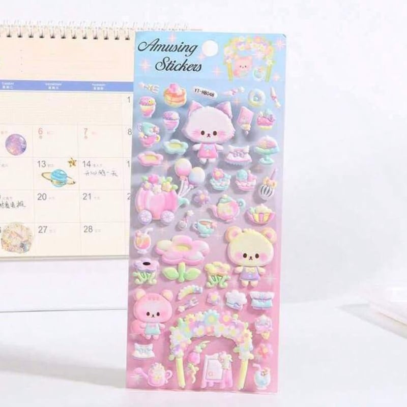 1/4再販開始】3Dかわいい犬、猫、クマ、ウサギのステッカー（全4種