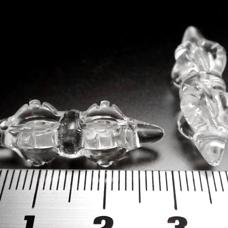 天然水晶法器彫り クリスタル五鈷杵 ヴァジュラ サイズ約24-27mm×9