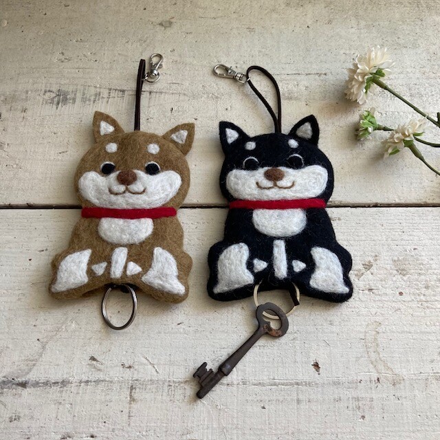 柴犬　羊毛　羊毛フェルト　ハンドメイド　ハスキー 羊毛 フェルト 柴犬 しば犬 キーケース ハンドメイド フェアトレード