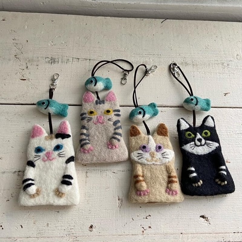 オリジナル 羊毛 フェルト ねこ ネコ 猫 三毛猫 キャット キーケース