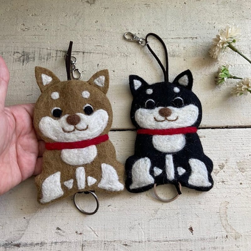 羊毛 フェルト 柴犬 しば犬 キーケース ハンドメイド フェアトレード
