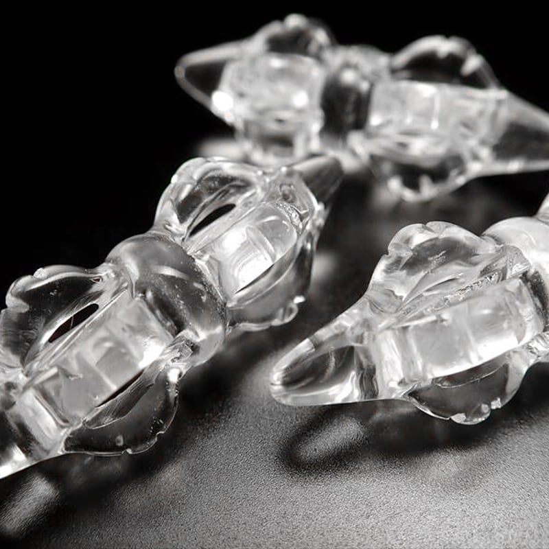 天然水晶法器彫り クリスタル五鈷杵 ヴァジュラ サイズ約24-27mm×9