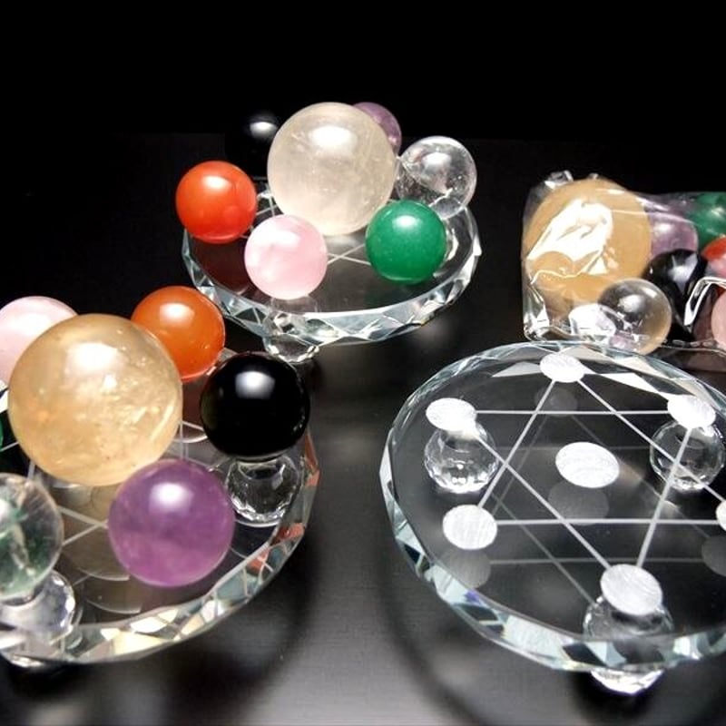 高品質ガラス製 七星陣盤セット 大人気丸玉 チャクラ7種の天然石&七星