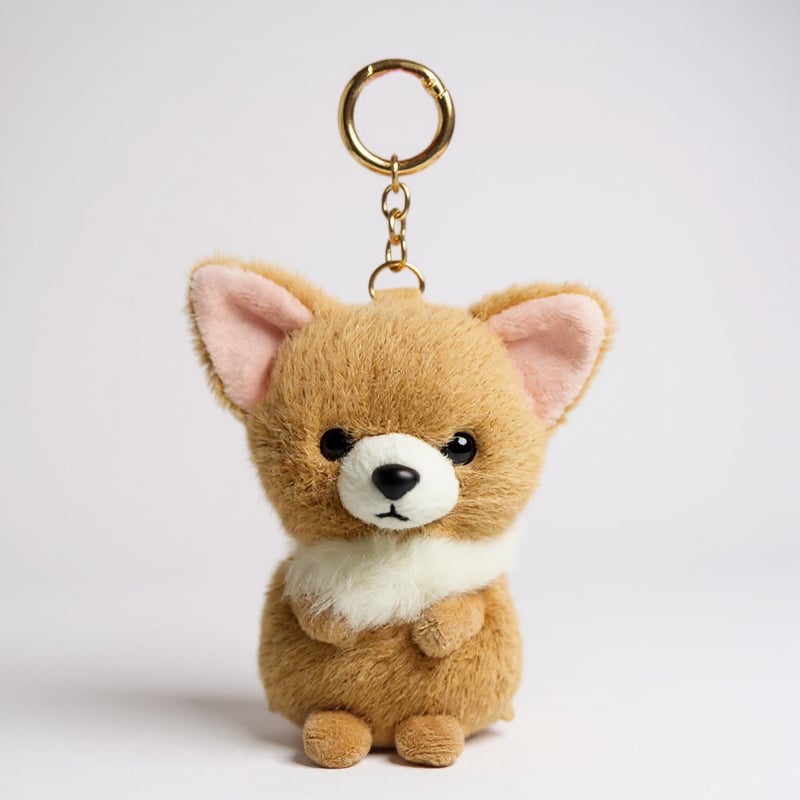 ぬいぐるみチャーム】チワワ ベージュ／キーリング 犬 マスコット 動物