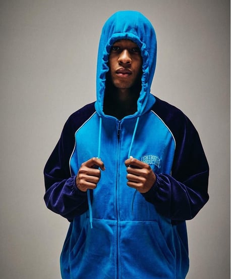 TIGHTBOOTH | VELOUR PIPING HOODED JKT | BLUE