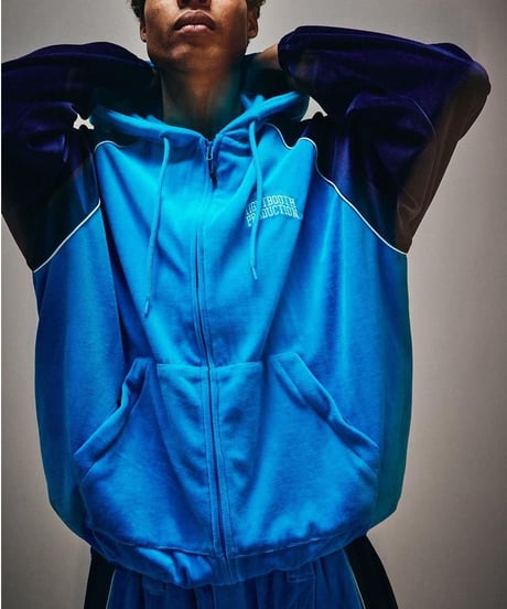 TIGHTBOOTH | VELOUR PIPING HOODED JKT | BLUE