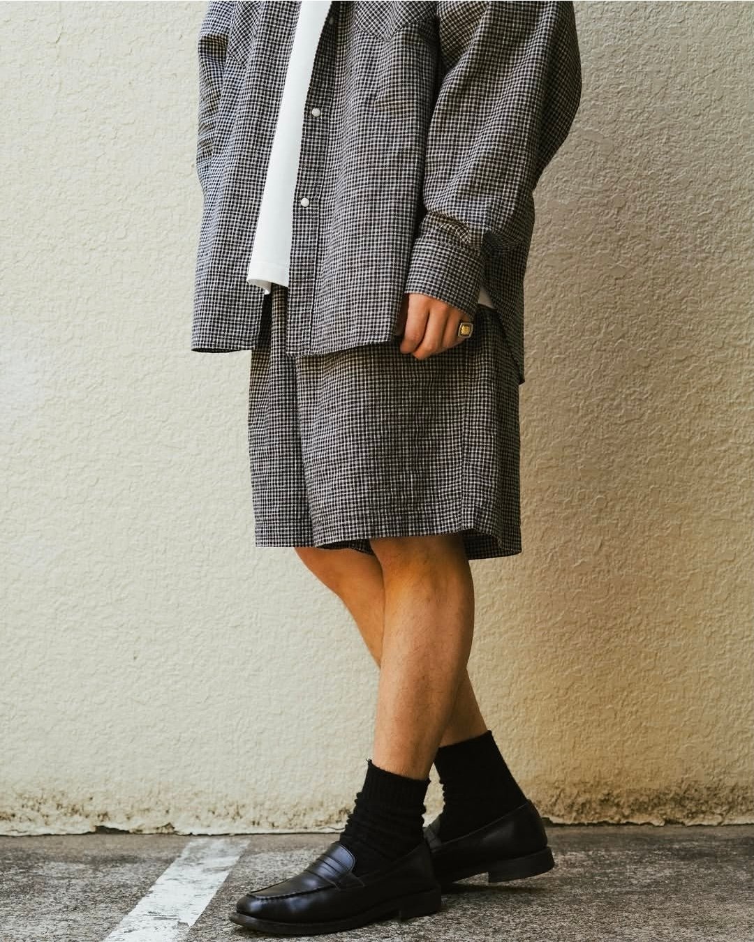 COOTIE | Dobby Gingham Check Easy Shorts | Blac