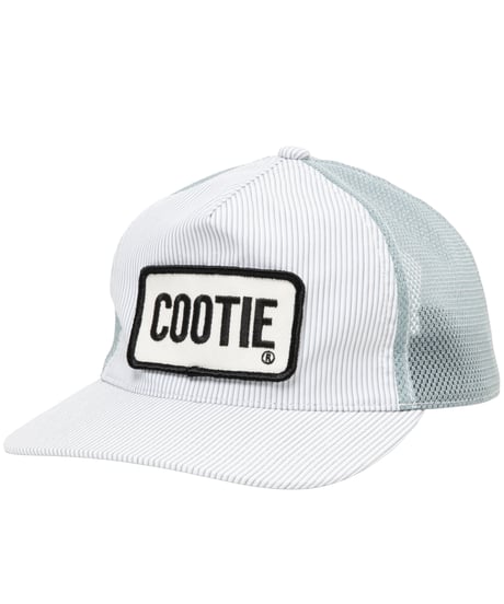 𝐂𝐎𝐎𝐓𝐈𝐄 | Stripe Broad 5 Panel Mesh Cap | White