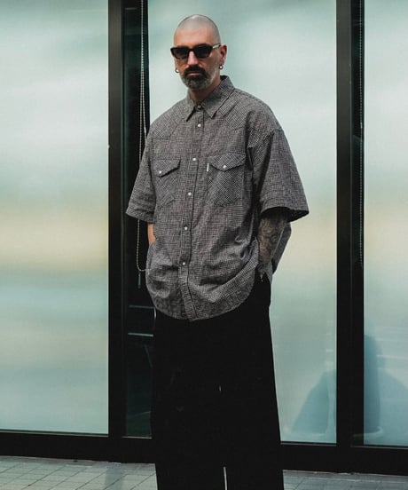 COOTIE | Dobby Gingham Check S/S Western Shirt | Black