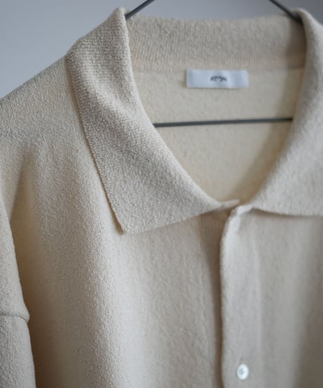 ATON "Cotton Washi Boucle Polo Cardigan"