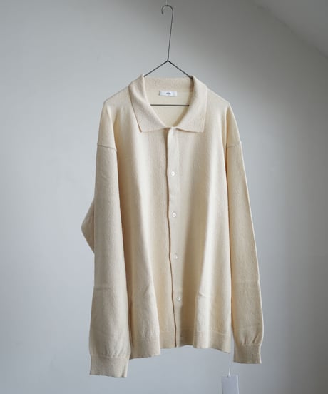 ATON "Cotton Washi Boucle Polo Cardigan"