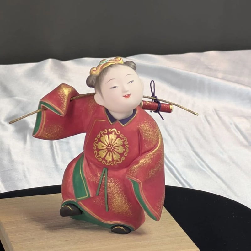 中村信喬 蓬莱 仙童 博多人形 日本工芸会理事 共箱 木台 栞 土人形