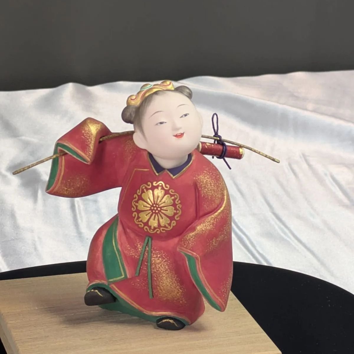 中村信喬 蓬莱 仙童 博多人形 日本工芸会理事 共箱 木台 栞 土人形