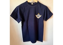フラットヘッド ロゴプリントTシャツ　綿 38 紺　男女兼用
